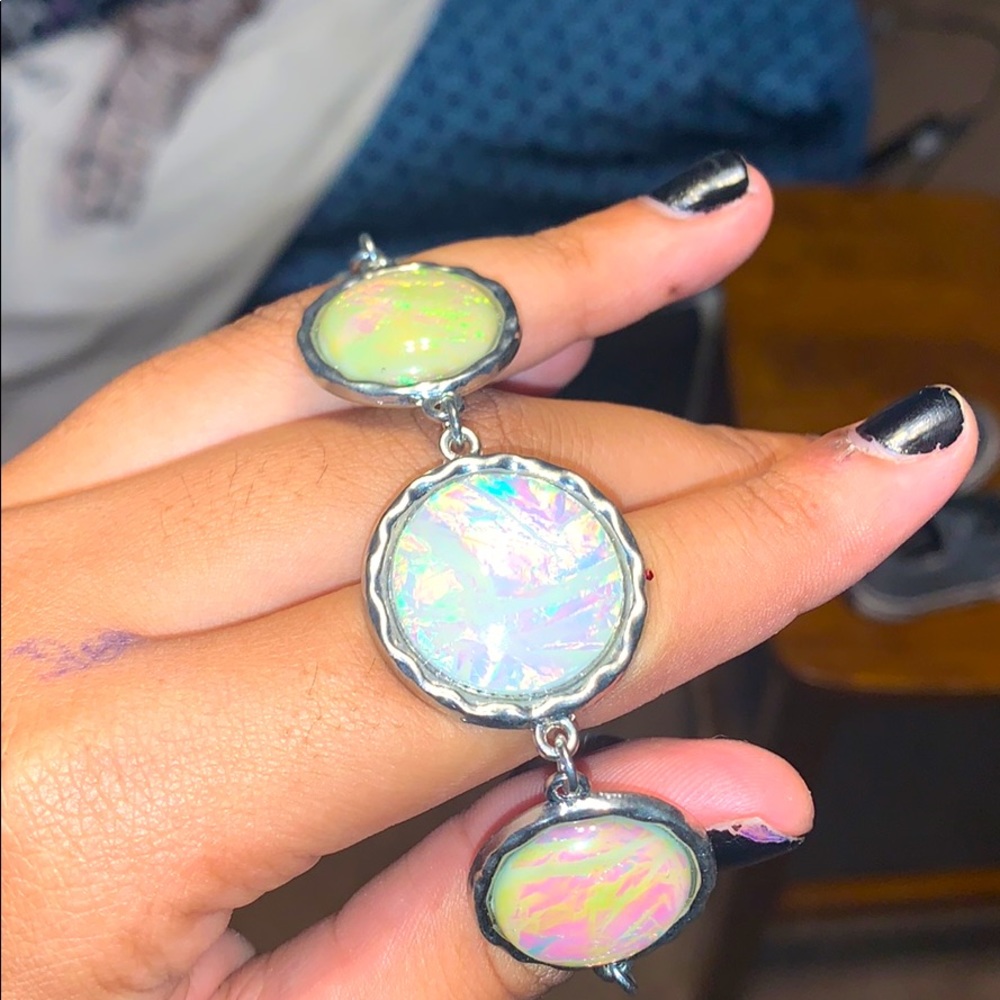 pink yellow orange and silver circle bracelet